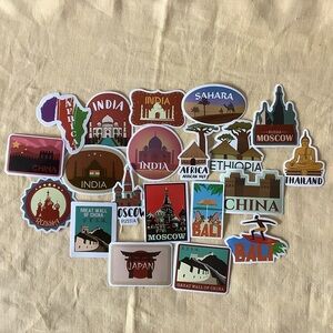 World Travel Sticker Set - India, China, Russia, Japan & more